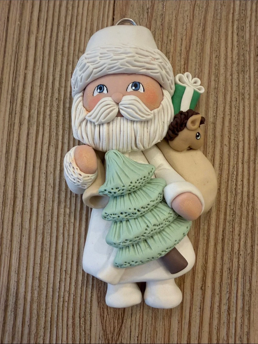 Vintage 1987 Santa Ornament Hand-Painted Polymer Clay